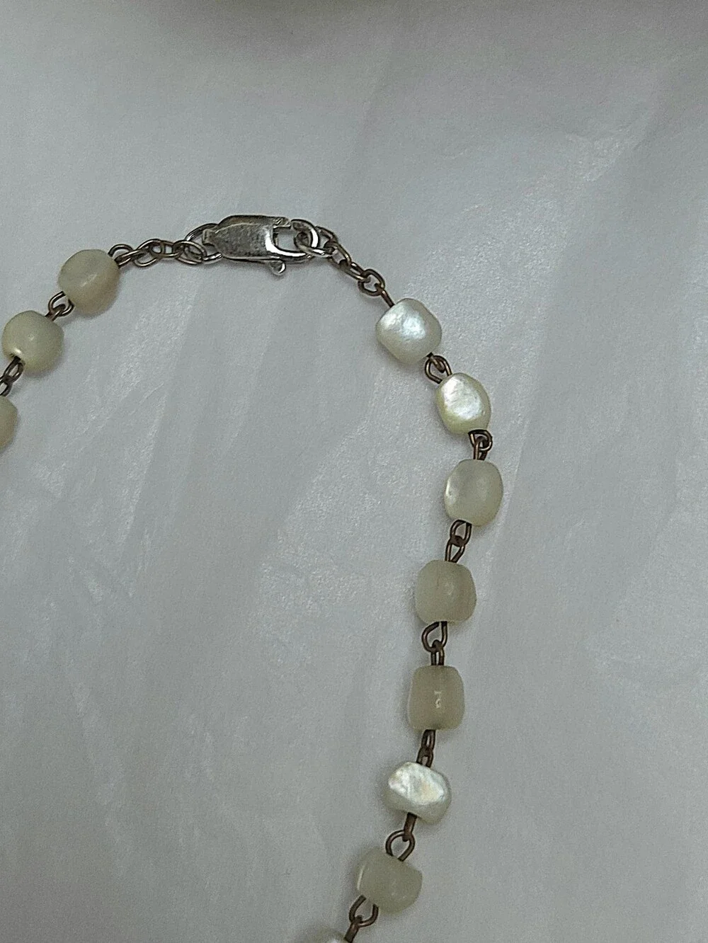 Antique Victorian Balamuti Mother of Pearl Beaded Sterling Silver Bracelet 8 1/4